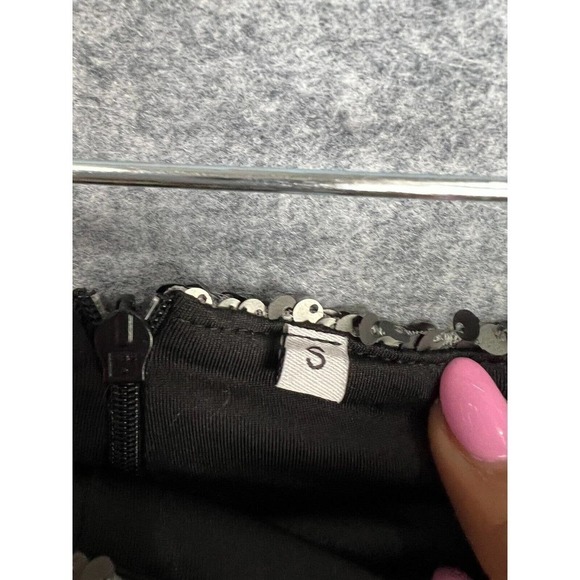 Revolve Pants Women Silver Black Back Zip Pull On Sequin Wide Leg - Picture 4 of 11